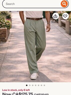 Men's Relaxed Pleated Pants in Light Olive - Classic Casual Trousers